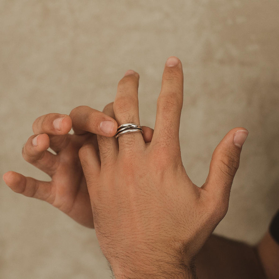 Anillo para hombre entrelazado de plata de ley 925 y tamaño ajustable