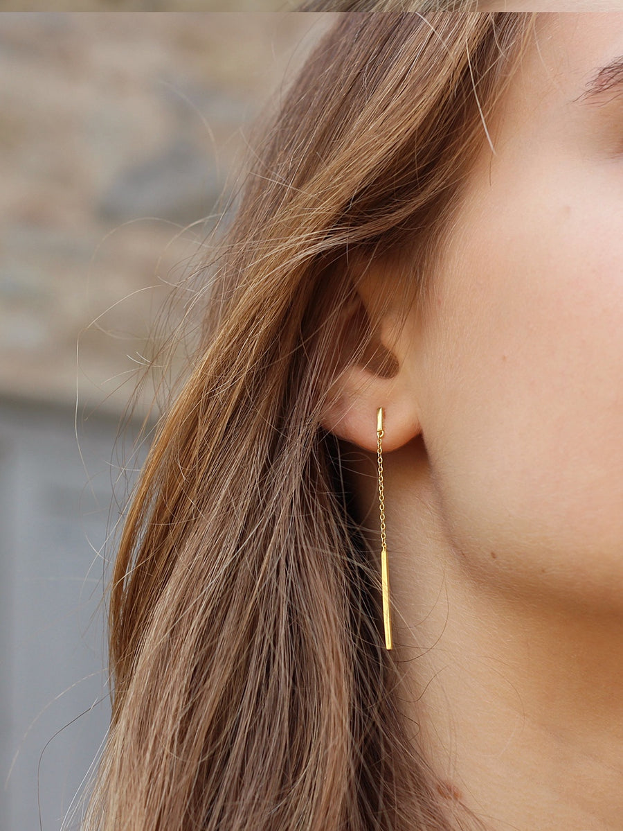 Pendientes de plata LINE CHAIN oro