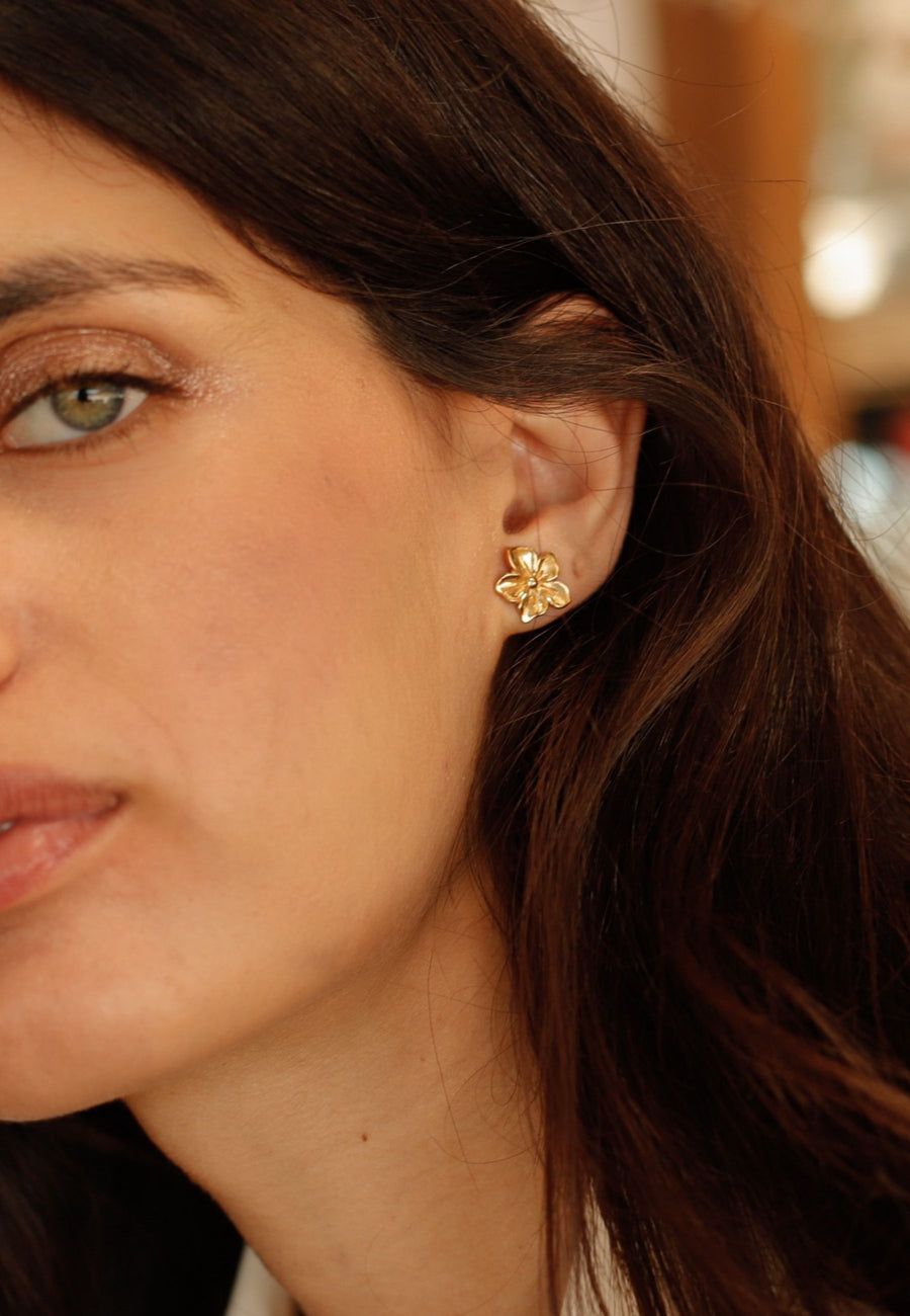 Preciosos Pendientes de plata HAWAI con forma de flor hawaiana fabricados en plata de ley bañados en oro 24K