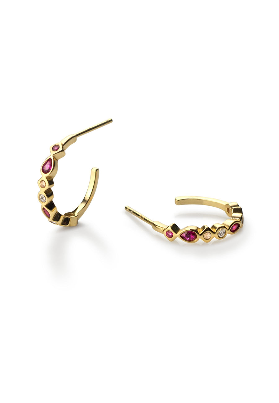 Pendientes de aro SIRA con piedras de colores oro