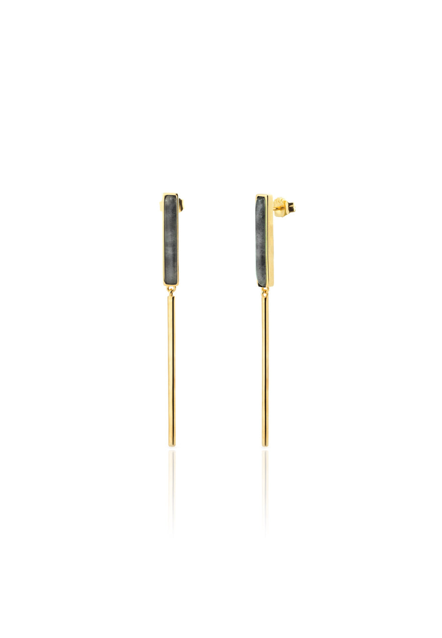 Pendientes largos LABRADORITA plata chapada en oro