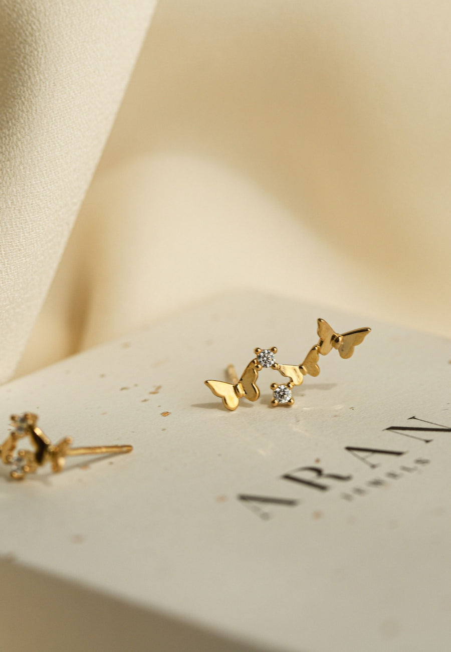 Pendientes TRES MARIPOSAS bañados en oro
