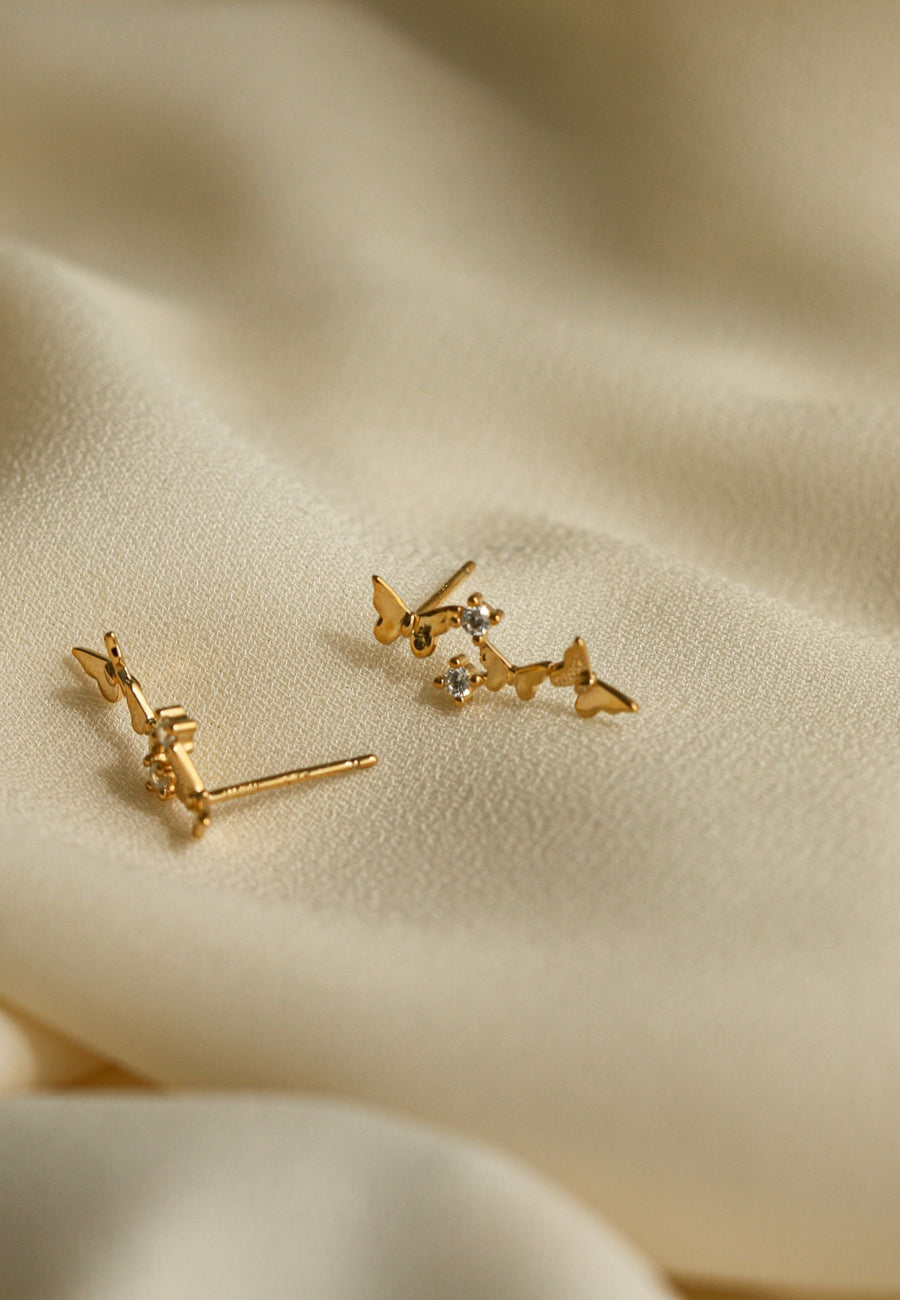 Pendientes de plata TRES MARIPOSAS bañados en oro