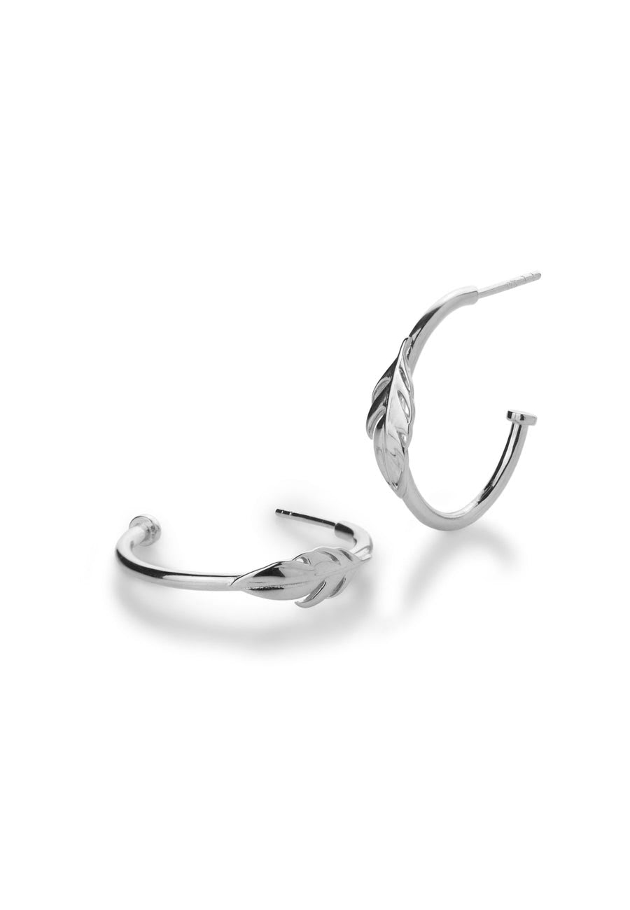 Pendientes de plata aro PLUMA ROJA oro