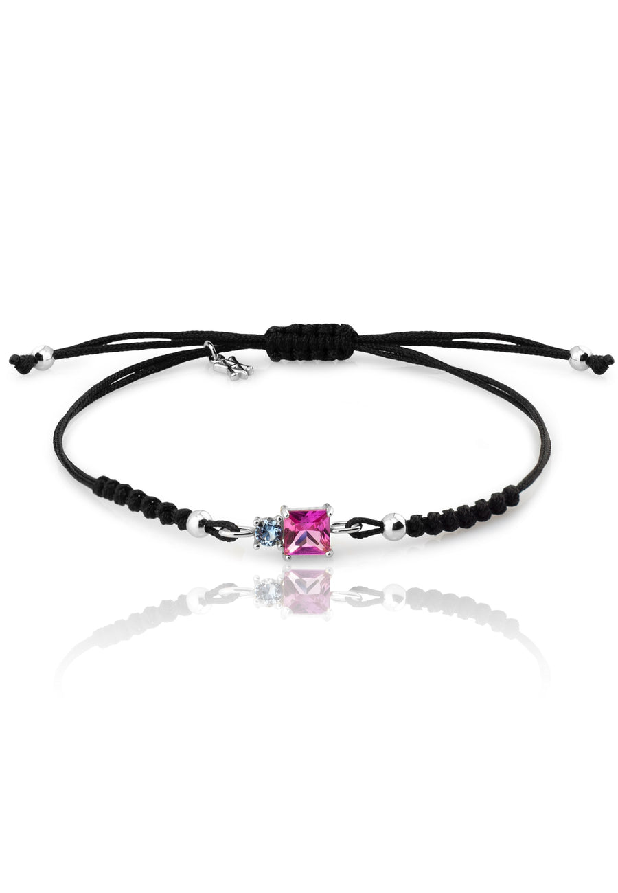 MALAYA SLV. Pulsera macramé, plata de ley, piedra rosa.