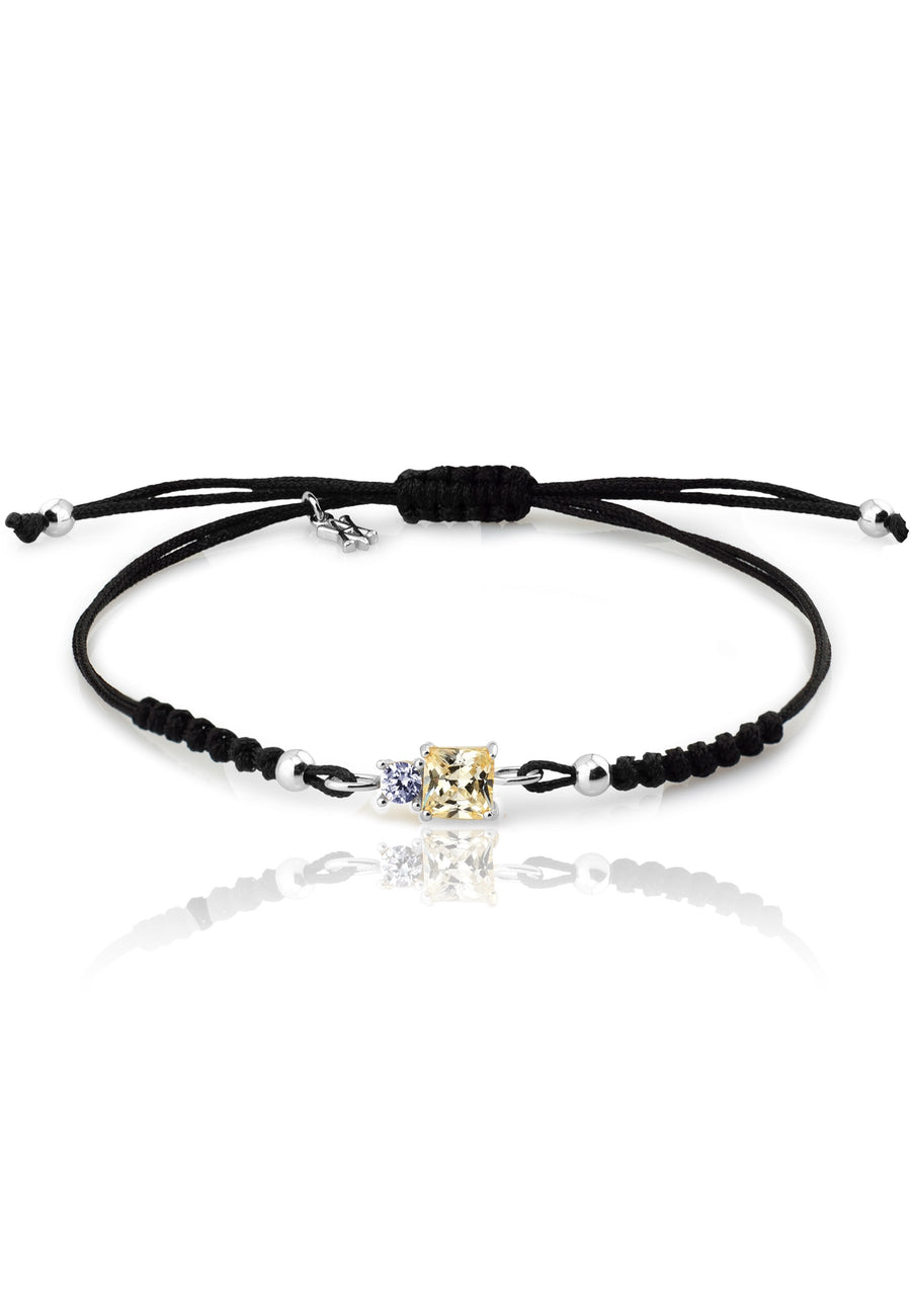 Pulsera de hilo negro LAVANDA SLV. Plata de ley, zirconita.