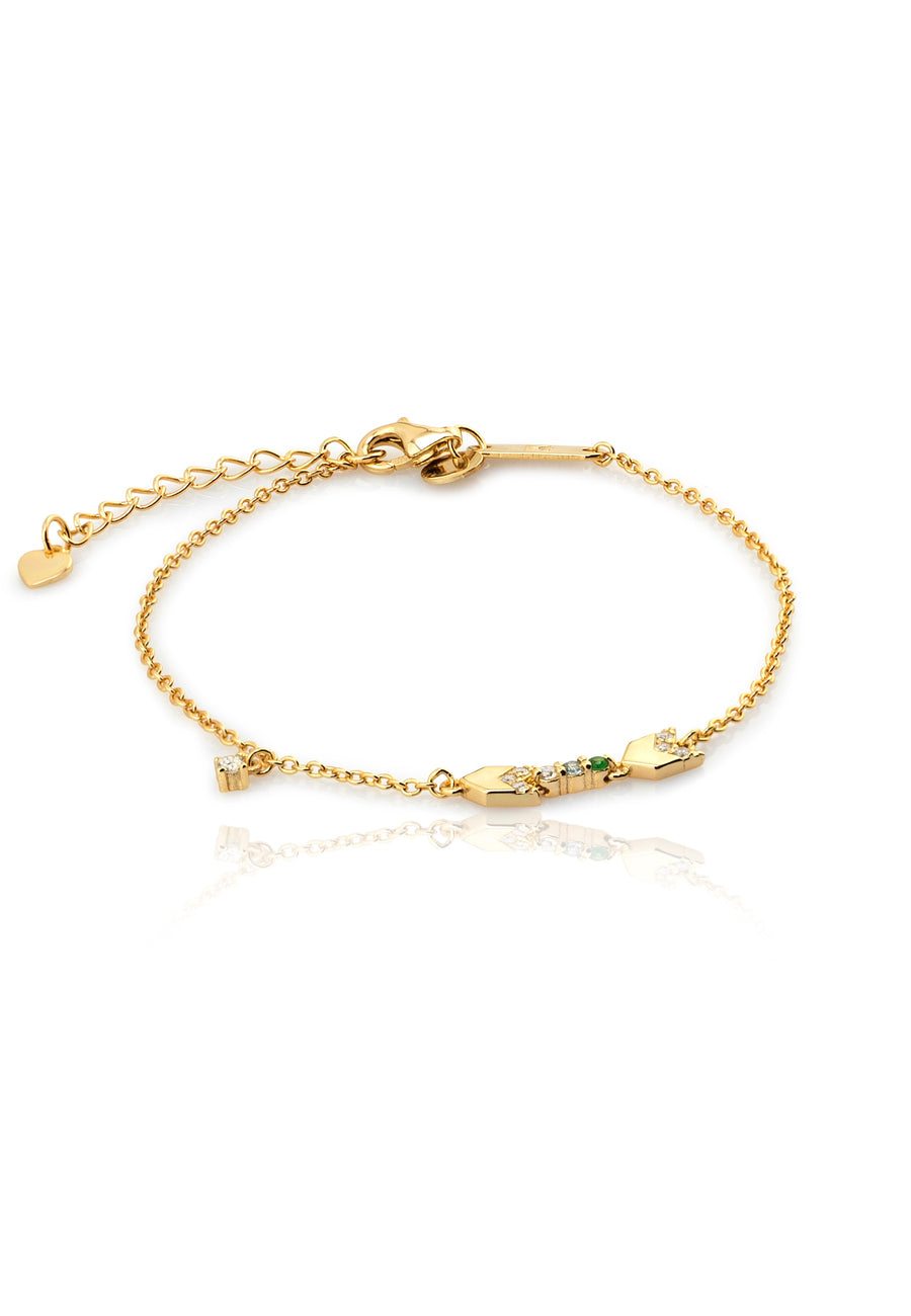 Pulsera FLECHA circonita azul en plata chapada en oro